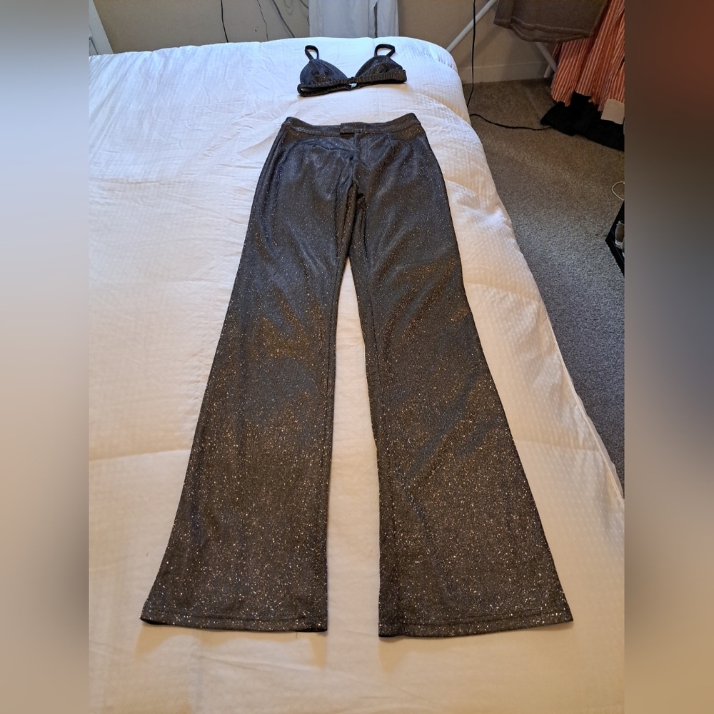 SLA THE LABEL Pants And Bikini Top Set Sparkles Gray Size M Top S Pants EUC